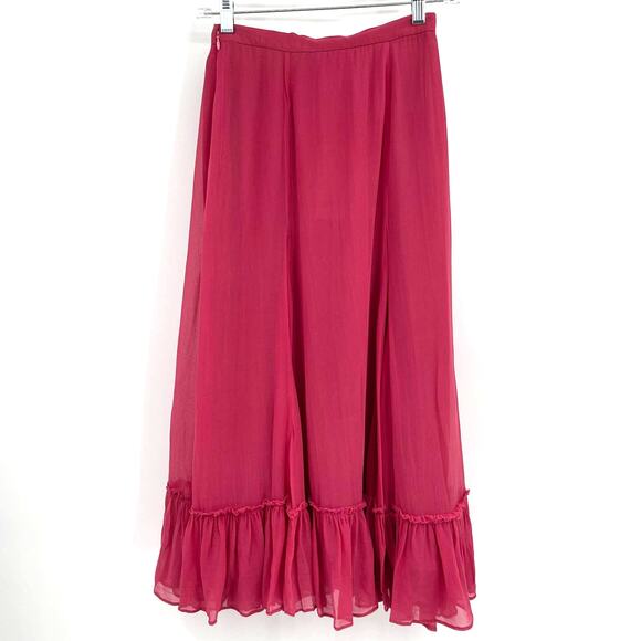 NWT Loveshackfancy Lil Silk Midi Skirt BORDEAUX Size 0 Flounce Hem Flowy Chiffon - Picture 4 of 16